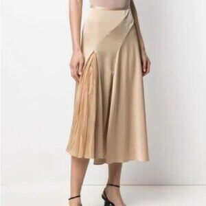 NWT VINCE satin Pleat detail Asymmetric Midi Skirt 12